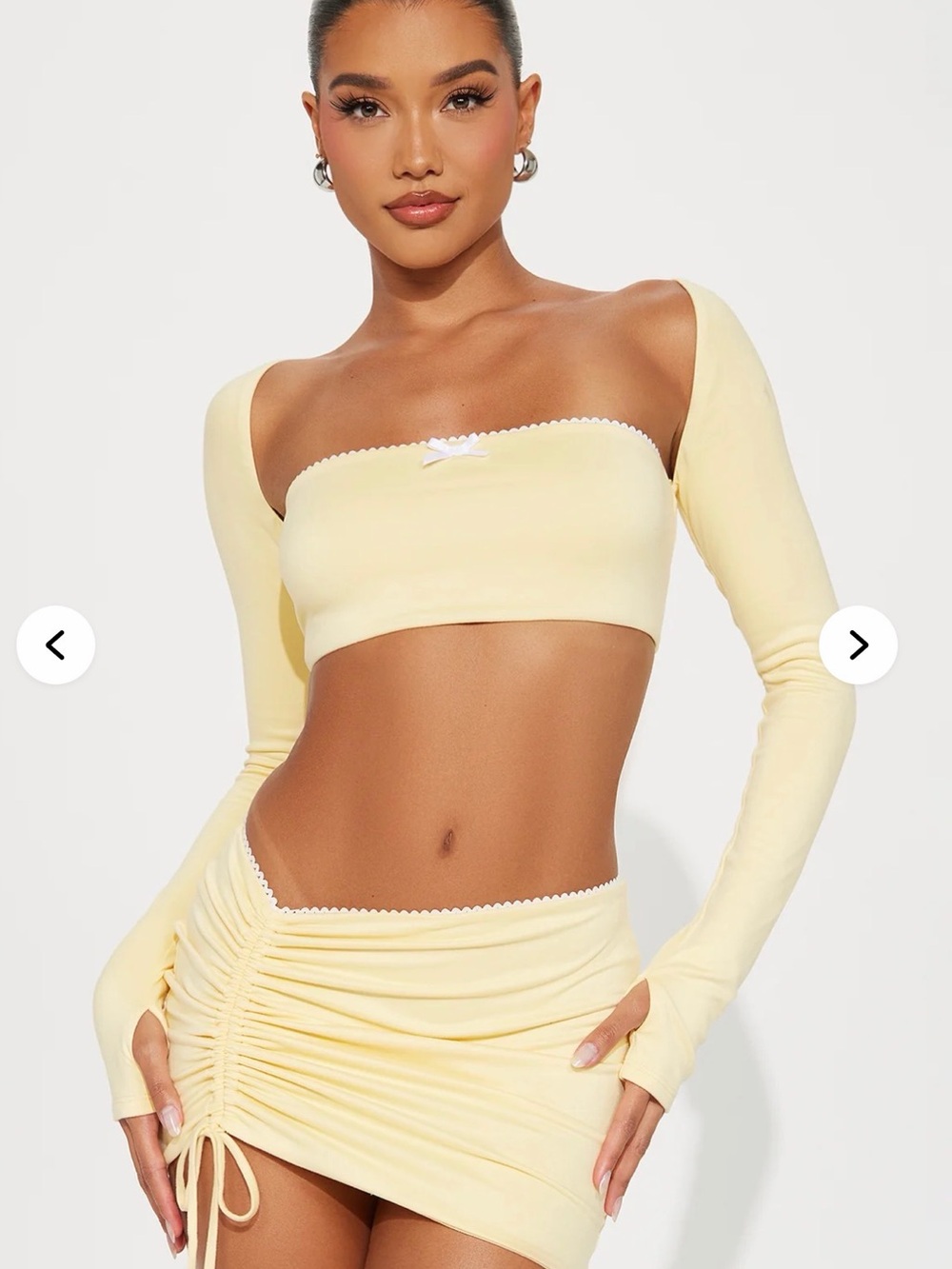 Fashion Nova Yellow Satin Chemise with White Trim